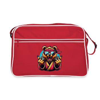 Ours De Karaté Cool Avec Lunettes De Soleil Et Bandeau - Sac Retro - rouge/blanc - Devant