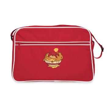 Dino liegt im Nudelgericht Dinosaurier - Retro Tasche - Rot/Weiß - Vorne