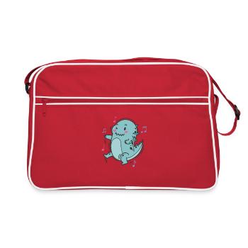 Dino liebt Musik Dinosaurier Zeitalter - Retro Tasche - Rot/Weiß - Vorne
