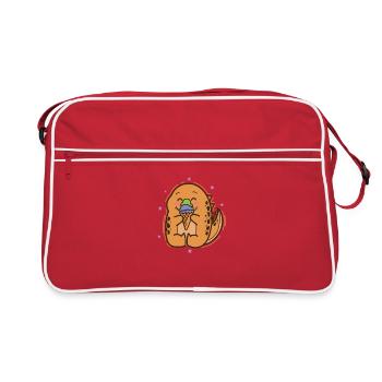 kleiner Dino isst Eis Dinosaurier Zeitalter - Retro Tasche - Rot/Weiß - Vorne