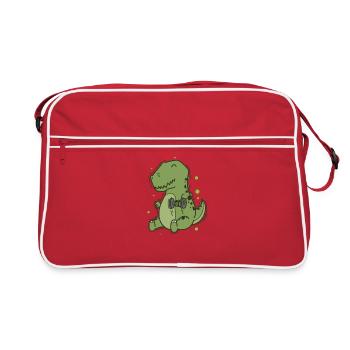 T-Rex Dino mit Hanteln macht Fitness - Retro Tasche - Rot/Weiß - Vorne