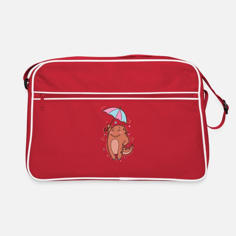 Dino mit Sonnenschirm Dinosaurier Reptil - Retro Tasche - Rot/Weiß