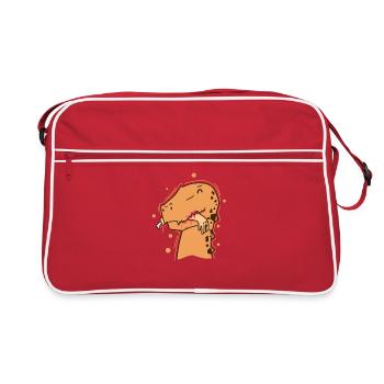 Dino mit Arm im Mund Dinosaurier Reptil - Retro Tasche - Rot/Weiß - Vorne