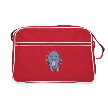 kleiner Dino meditiert Dinosaurier Reptil - Retro Tasche - Rot/Weiß - Vorne