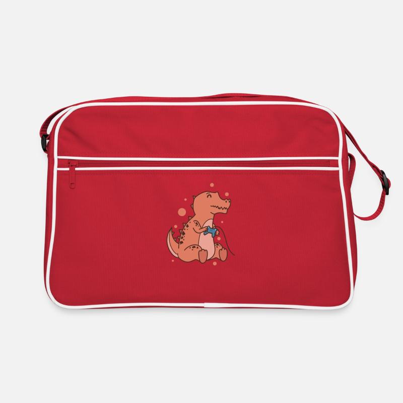 kleiner T-Rex Dino mit Controller Reptil Retro Tasche