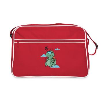 Dino beim Fallschirmsprung Dinosaurier - Retro Tasche - Rot/Weiß - Vorne