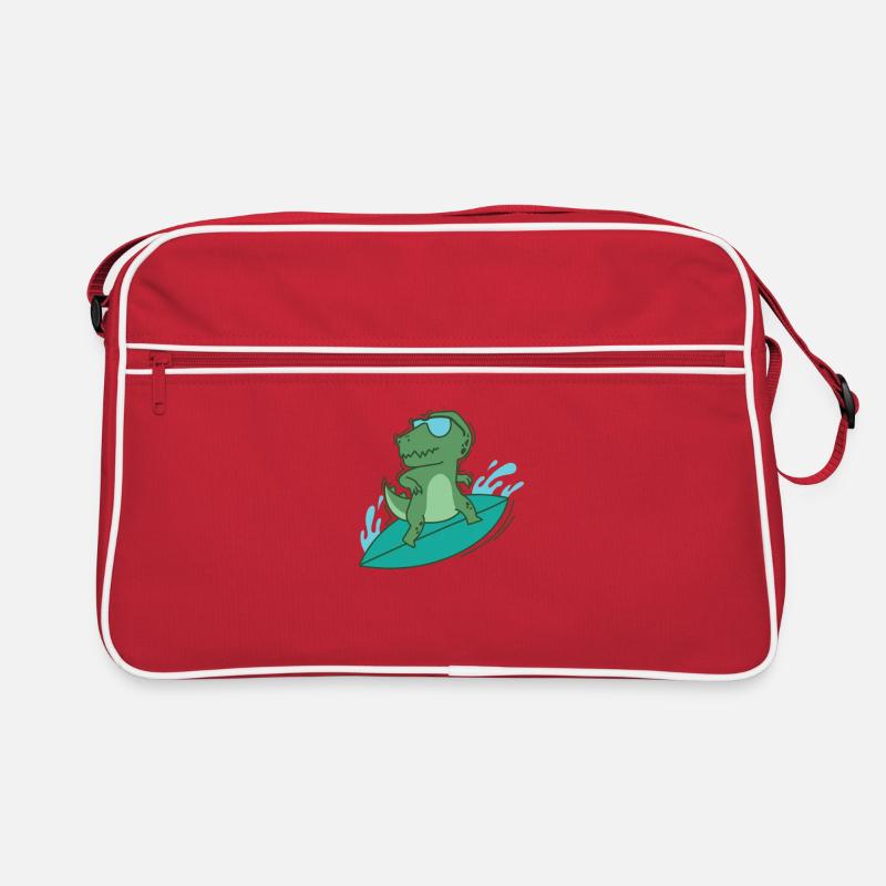 Dino surft cool Dinosaurier Reptil Tier - Retro Tasche - Rot/Weiß