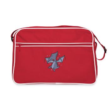 Flugsaurier Dino Dinosaurier Reptil Tier - Retro Tasche - Rot/Weiß - Vorne