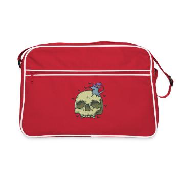Halloween Bone Skull with Witch Mouse - Retro Bag - red/white - Front