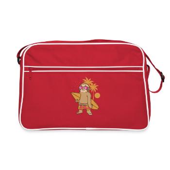 Sloth lazy on the beach with surfboard - Retro Bag - red/white - Front