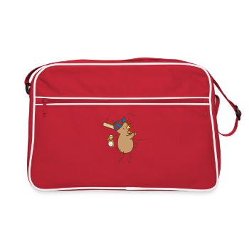 Kiwi spielt Baseball Vogel und Frucht - Retro Tasche - Rot/Weiß - Vorne