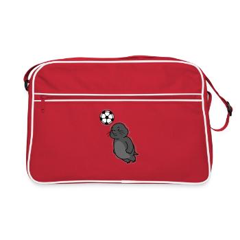 Mole Playing Soccer Animal Earthen Mound - Retro Bag - red/white - Front