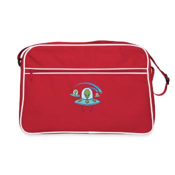 Sternschnuppe mit Aliens Himmel - Retro Tasche - Rot/Weiß - Vorne