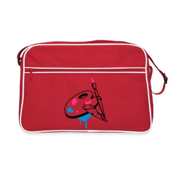 un pinceau, couleur et la palette d'un peintre - Sac Retro - rouge/blanc - Devant