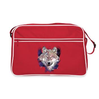 Wolf | Tier | Grauer Wolf - Retro Tasche - Rot/Weiß - Vorne