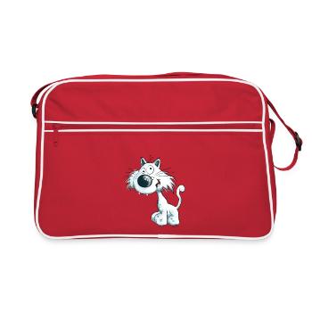 Funny white Cat - Retro Bag - red/white - Front