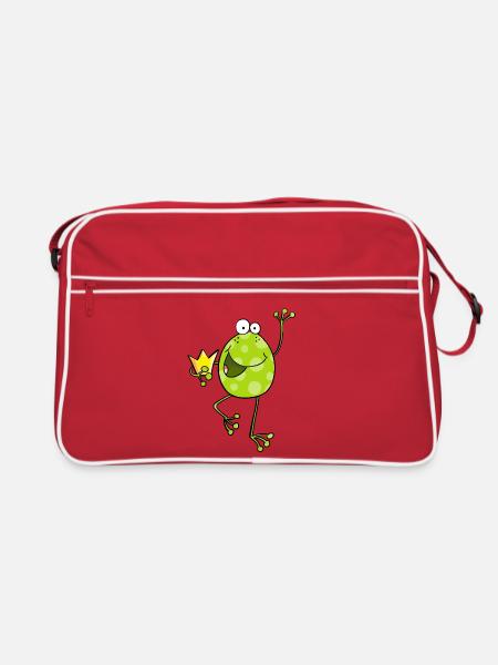 Frosch mit Krone - Frösche - Kröte - Comic - König - Retro Tasche - Rot/Weiß