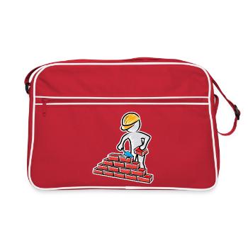 Travailleur de la construction avec truelle, mortier et mur - Sac Retro - rouge/blanc - Devant