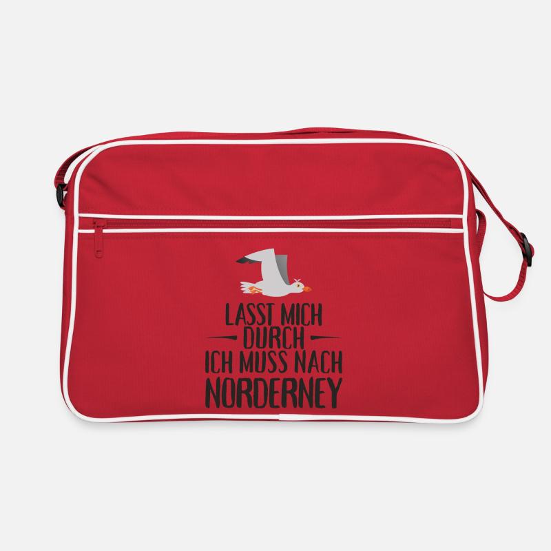 Lasst mich durch ich muss nach Norderney Möwe - Retro Tasche - Rot/Weiß