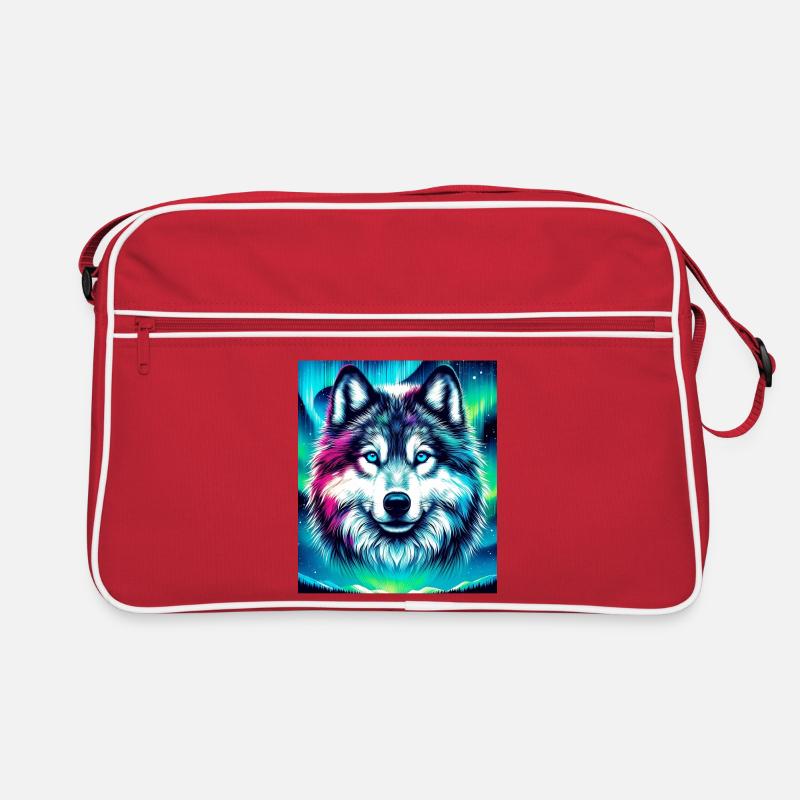 Wolf Husky Hund - Retro Tasche - Rot/Weiß
