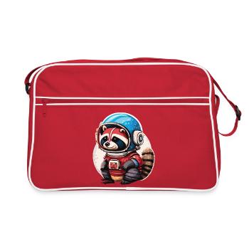 Spaceman raccoon with smartphone - Retro Bag - red/white - Front