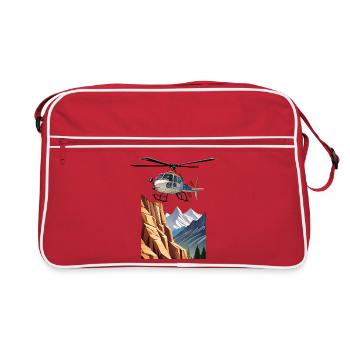 Hubschrauber in den Bergen - Retro Tasche - Rot/Weiß - Vorne