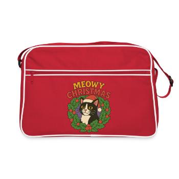 Festliches Katzen-Weihnachtskranz-Design - Retro Tasche - Rot/Weiß - Vorne