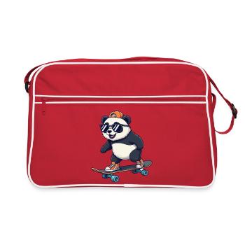 Panda drôle patinant sur un skateboard de dessins animés - Sac Retro - rouge/blanc - Devant