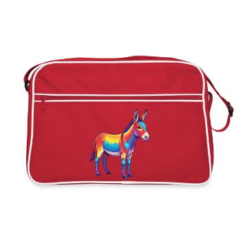 Bunte Eselregenbogen-Pop-Art-Aquarell - Retro Tasche - Rot/Weiß - Vorne