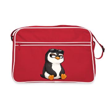 Cool cartoon penguin with sunglasses skeptical - Retro Bag - red/white - Front