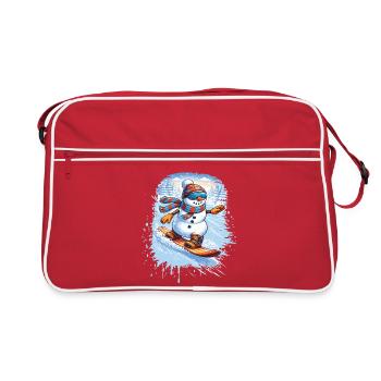 Cool snowman snowboarding – winter fun - Retro Bag - red/white - Front