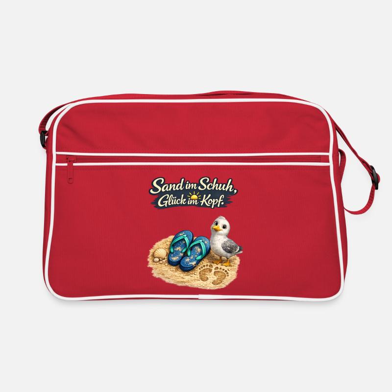 Sand im Schuh, Glück im Kopf - Retro Tasche - Rot/Weiß