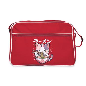 Ramen Niedliche Kawaii Katze - Retro Tasche - Rot/Weiß - Vorne