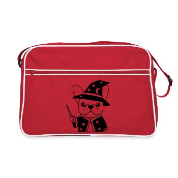 Frenchie Zauberer Magie Outline - Retro Tasche - Rot/Weiß - Vorne