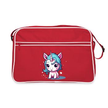 Autocollant licorne aux cheveux bleus - Sac Retro - rouge/blanc - Devant