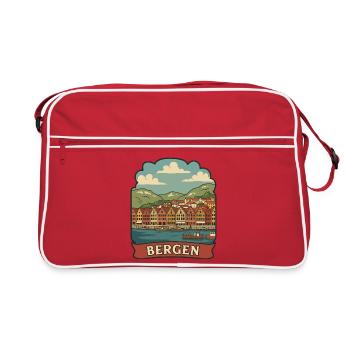 Autocollant de voyage vintage Bryggen Bergen Norvège - Sac Retro - rouge/blanc - Devant