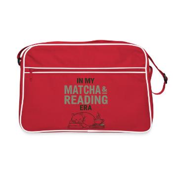 Matcha, Book & Cat Therapy | Gift for Readers - Retro Bag - red/white - Front