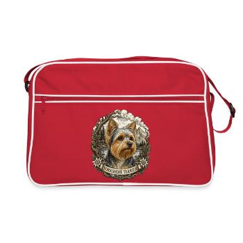 Yorkshire Terrier avec paysage montagneux vintage - Sac Retro - rouge/blanc - Devant
