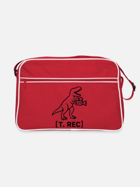 Dinosaurier Kameramann | Film Humor - Retro Tasche - Rot/Weiß