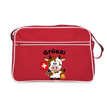 Gruezi Schweizer Kuh  - Retro Tasche - Rot/Weiß - Vorne