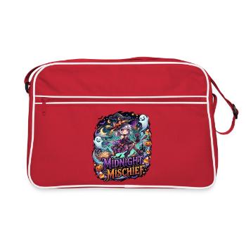 Süße Anime-Hexe auf Halloween-Besen - Retro Tasche - Rot/Weiß - Vorne