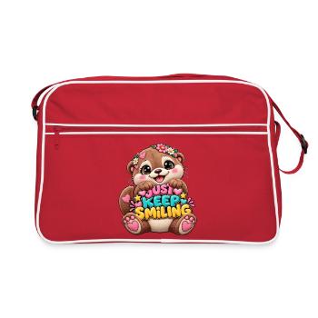 Keep Smiling Bär mit Blumenkranz - Retro Tasche - Rot/Weiß - Vorne