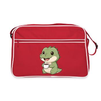 Krokodil mit Kaffee - Retro Tasche - Rot/Weiß - Vorne