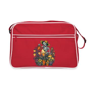 Das Skelett gießt seine Giftpflanzen - Retro Tasche - Rot/Weiß - Vorne