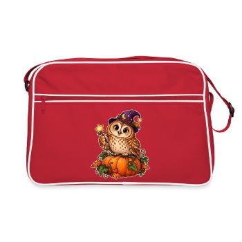 Kürbis-Zauberer-Eule - Retro Tasche - Rot/Weiß - Vorne