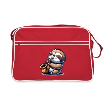 Niedlicher Faultier Saxophonist Jazz Design - Retro Tasche - Rot/Weiß - Vorne
