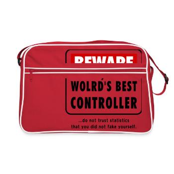 Beware of World‘s best CONTROLLER, Controlling - Retro Tasche - Rot/Weiß - Vorne