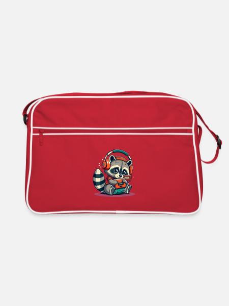 Raccoon Cassette Headphones - Retro Bag - red/white - Front