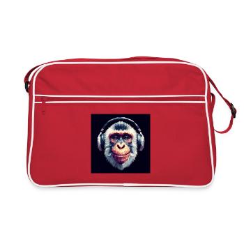 Singe avec des écouteurs - Sac Retro - rouge/blanc - Devant