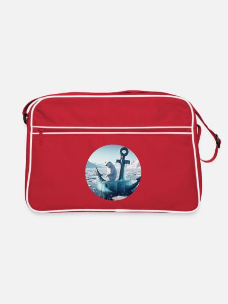 Polar Bear on Anchor in Snow Landscape - Retro Bag - red/white - Front